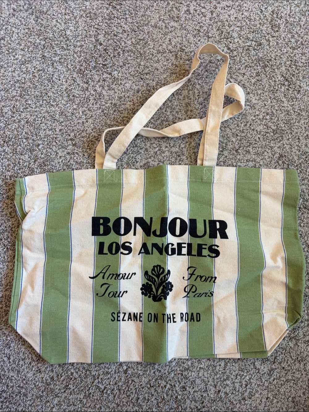 Sézane Green & Cream Striped Limited Edition x Los Angeles Canvas Tote